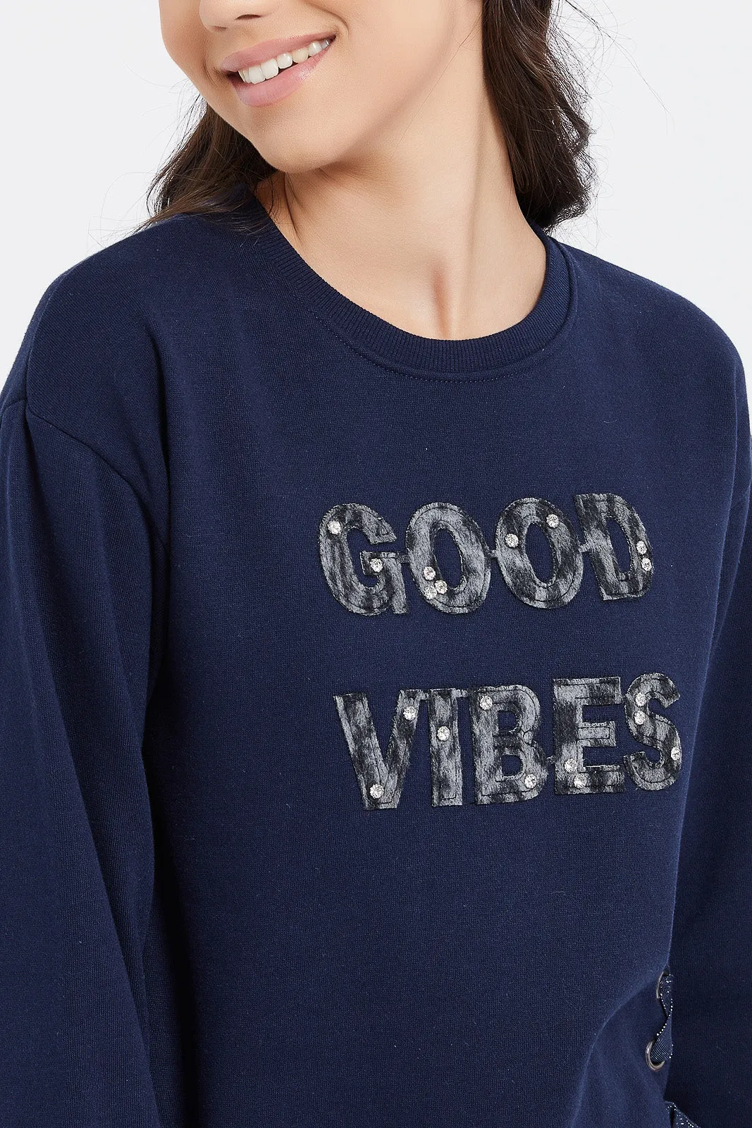 Senior Girls Navy Embellished Sweatshirts