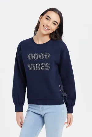 Senior Girls Navy Embellished Sweatshirts