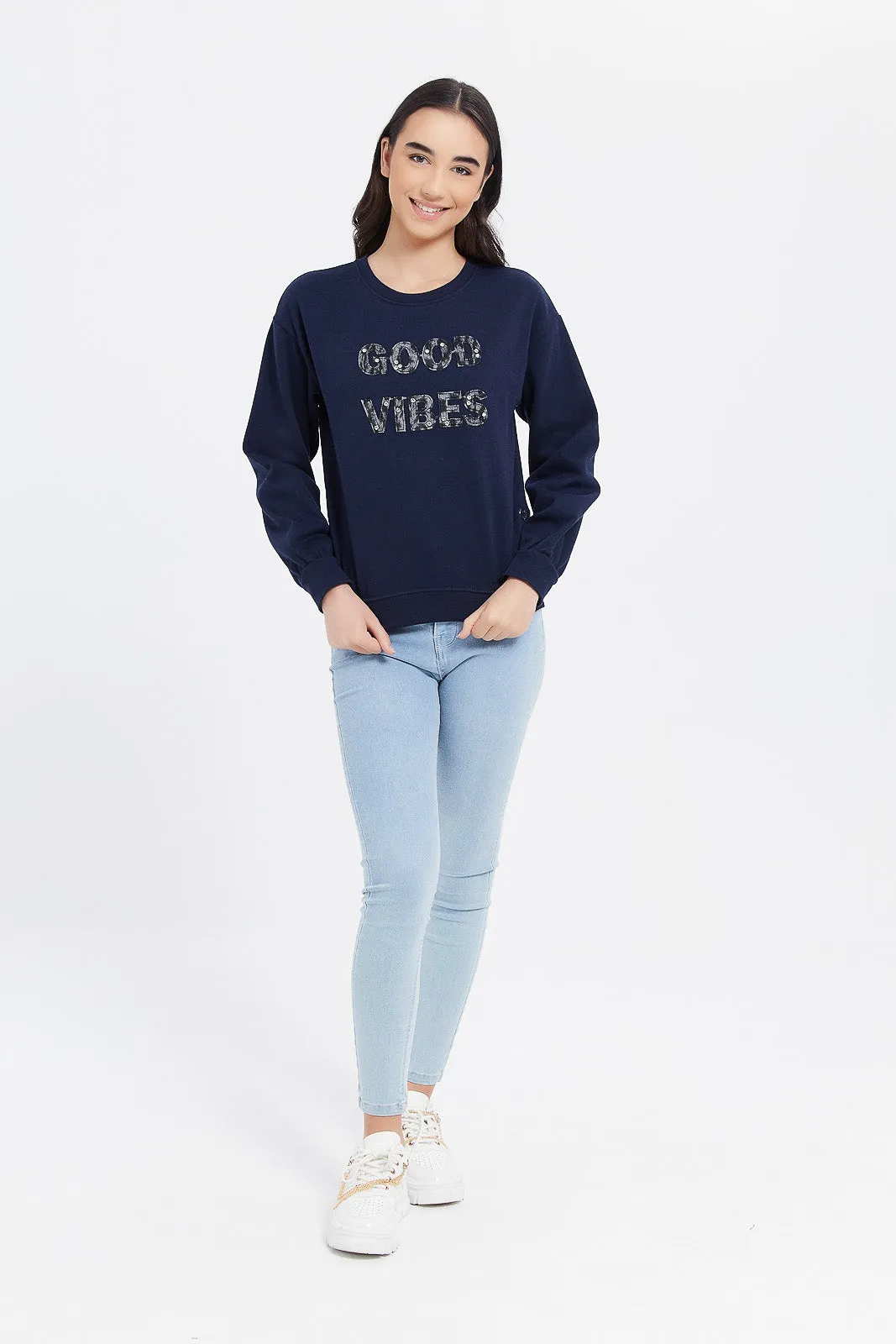 Senior Girls Navy Embellished Sweatshirts