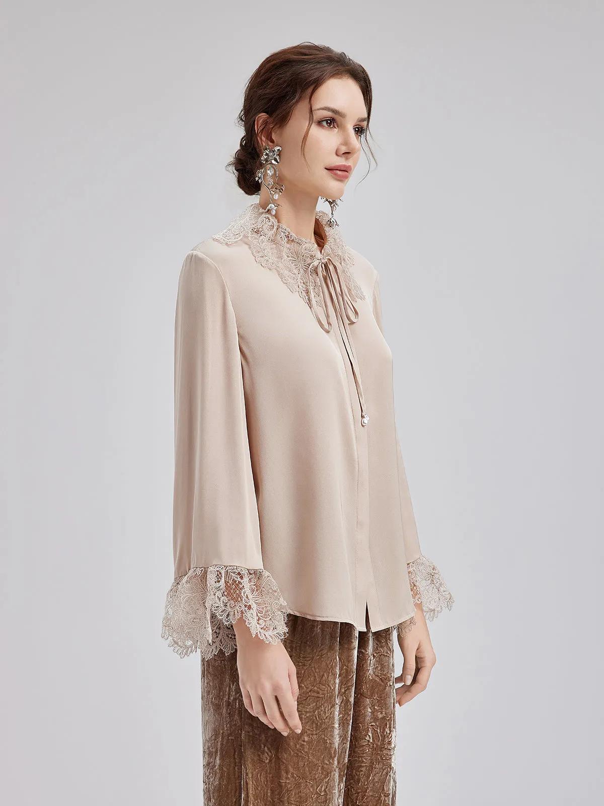 Silk Lace Collar Shirt