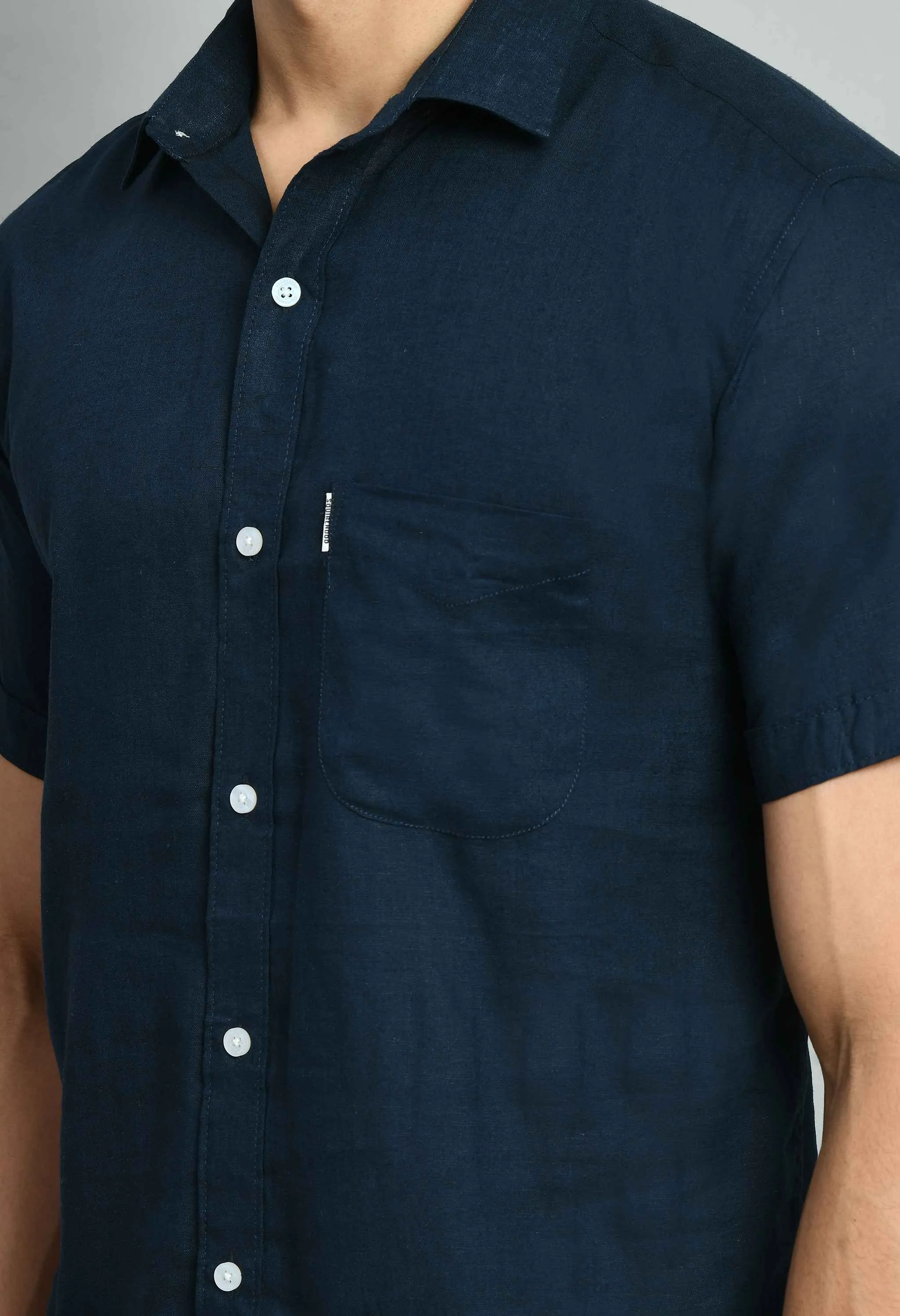 Solid Navy Linen Shirt