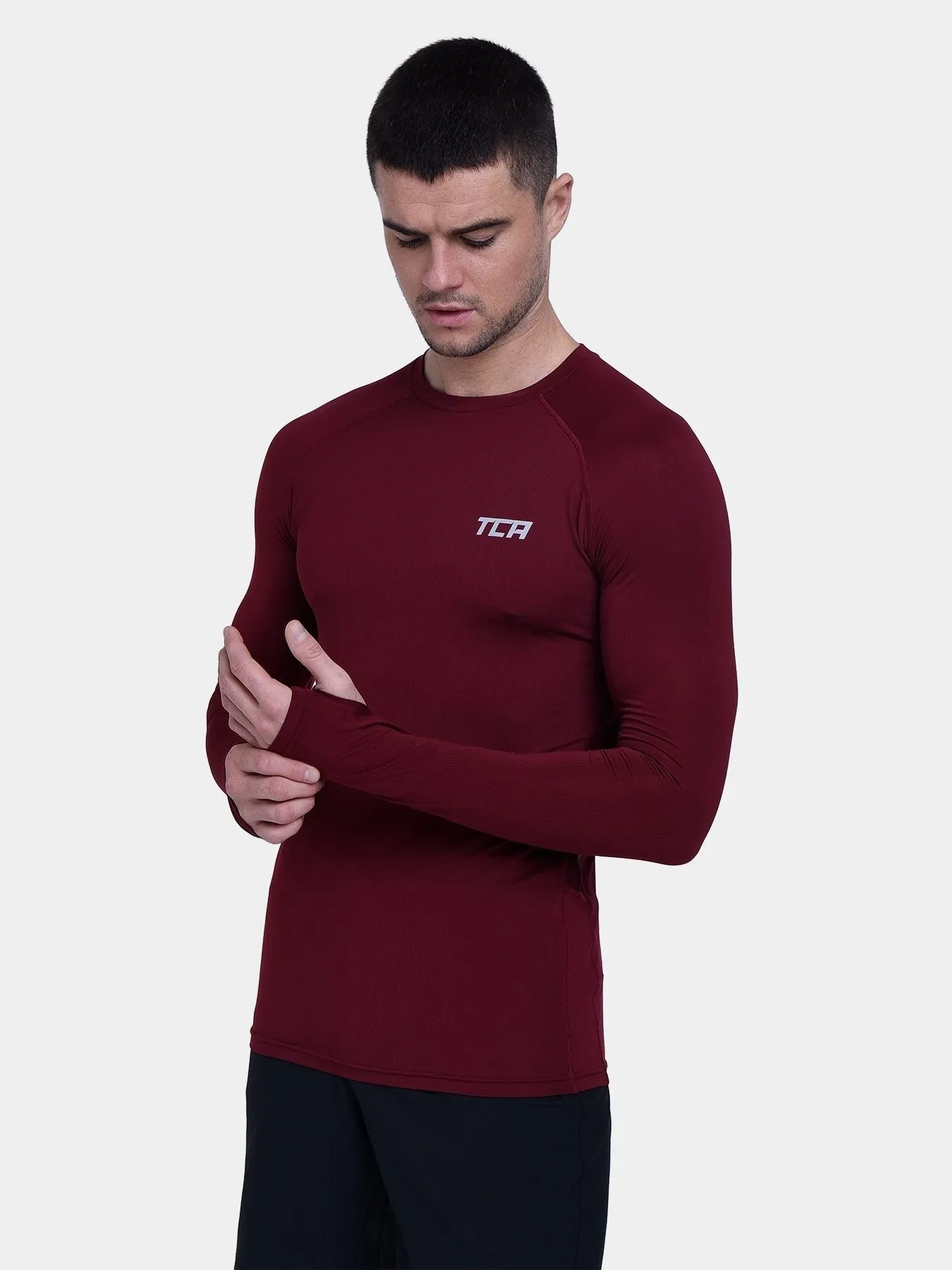 Stamina Long Sleeve Crew Neck Running Top For Men With Thumbholes & Back Zip Pocket