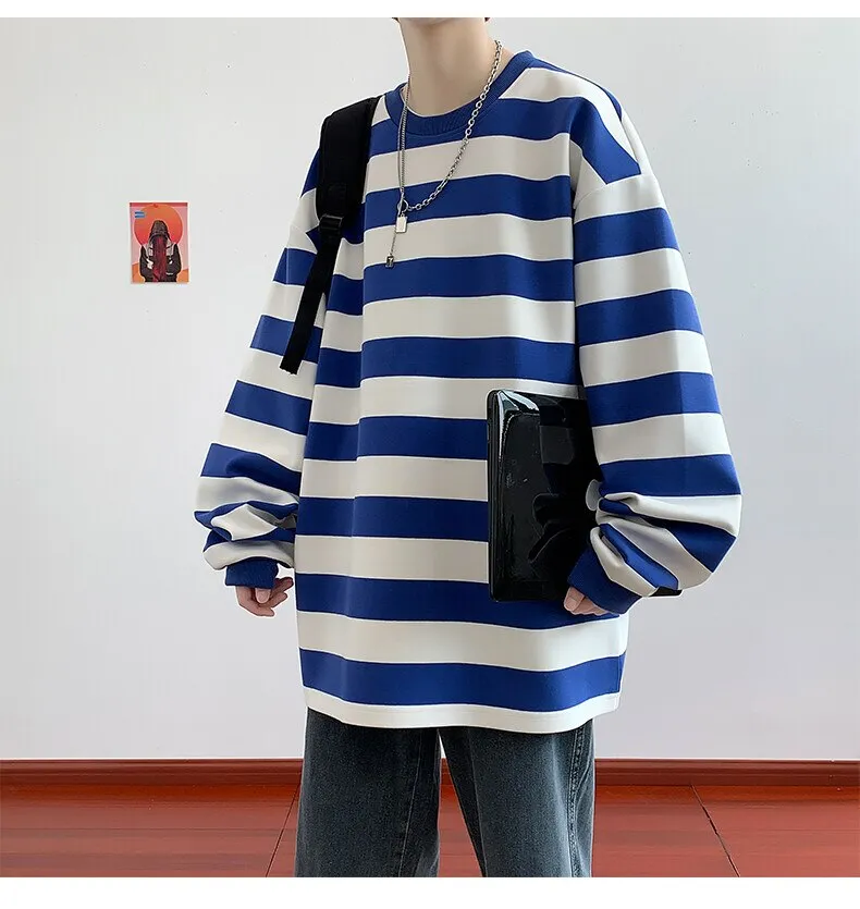 Streetwear Men Striped Sweatshirts  Autumn Mens Casual Hoodies Male Loose Couple Outfit Men Brand Hip Hop Hoodie Sweatshirts