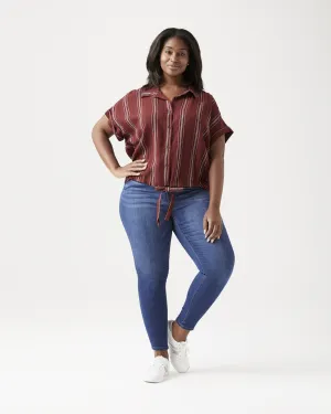 Tati Stripe Tie Front Top | Burgundy / White