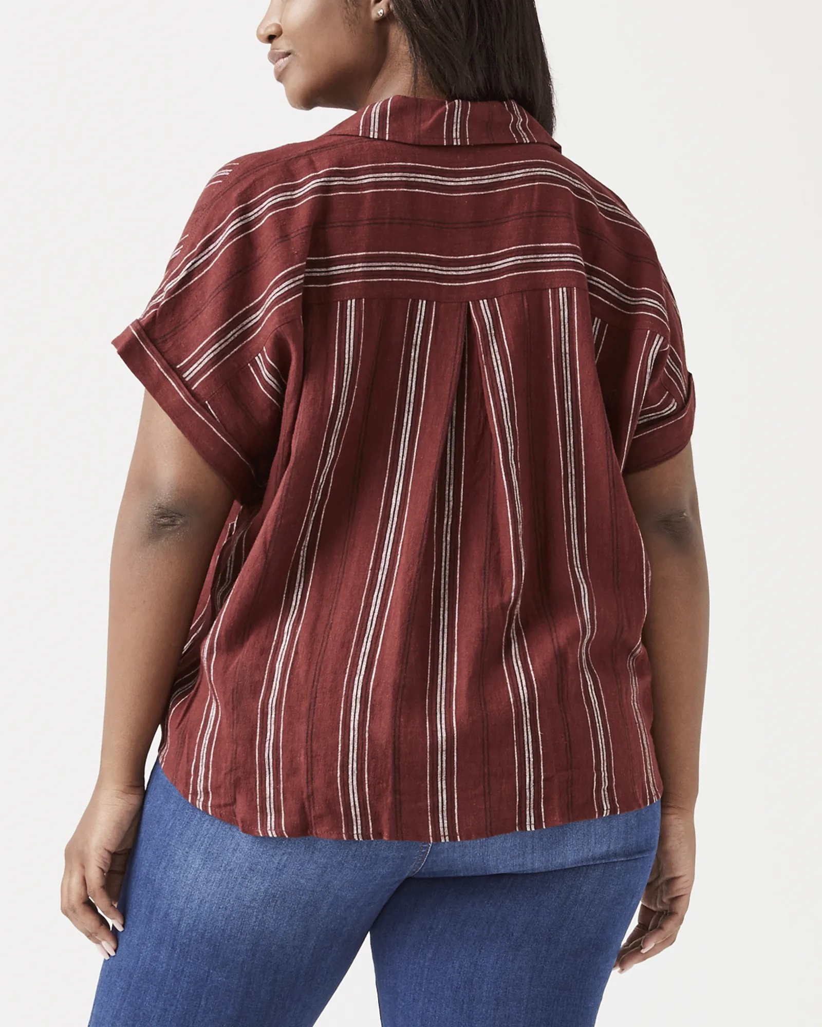 Tati Stripe Tie Front Top | Burgundy / White