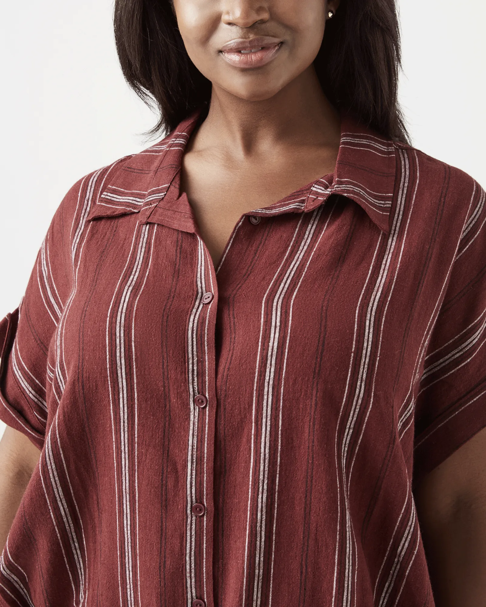 Tati Stripe Tie Front Top | Burgundy / White