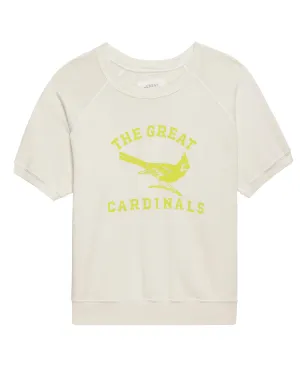 The Short Sleeve Sweatshirt. Graphic -- Washed White with Perched Cardinal Graphic