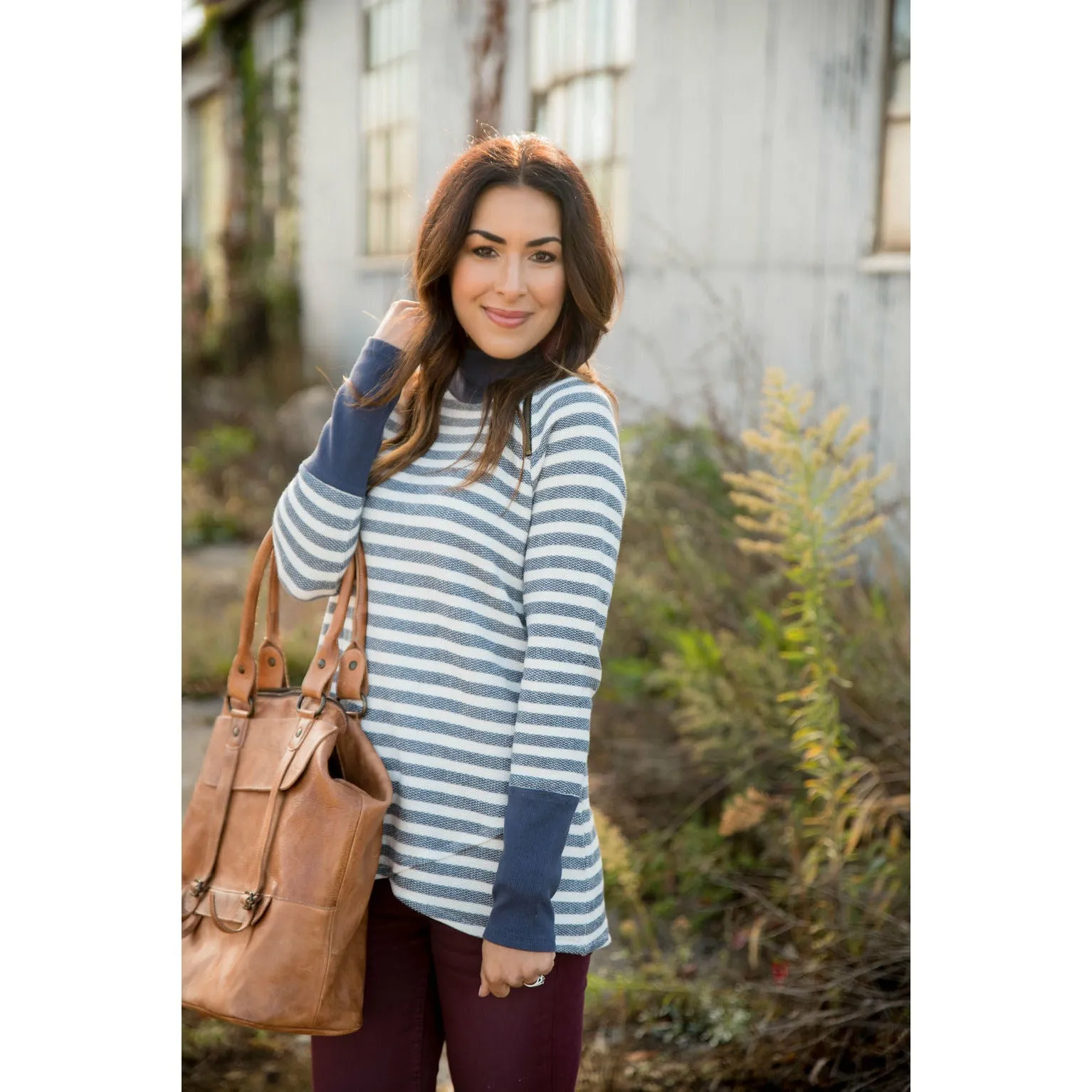 Thick Striped Side Zip Wrap Sweatshirt