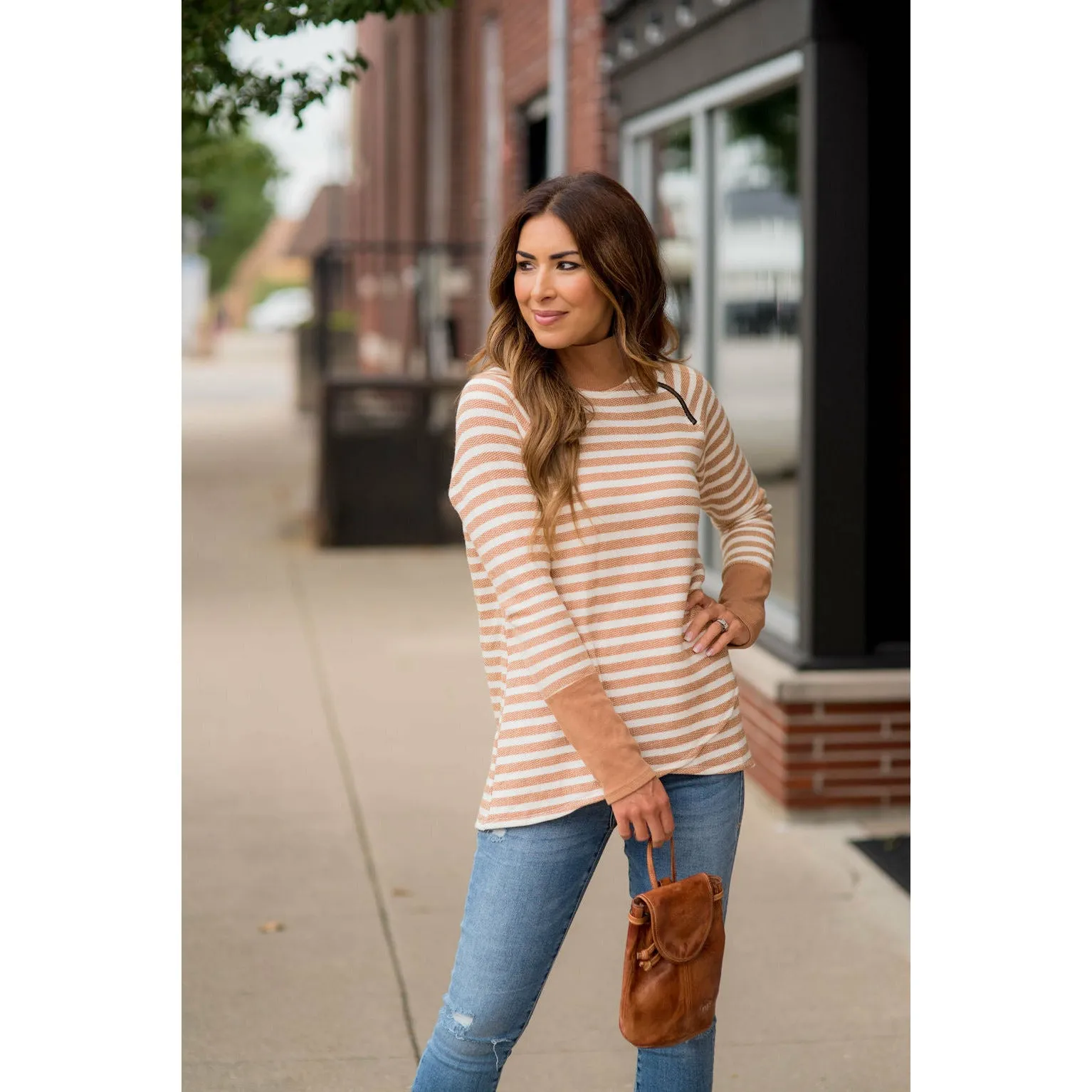 Thick Striped Side Zip Wrap Sweatshirt