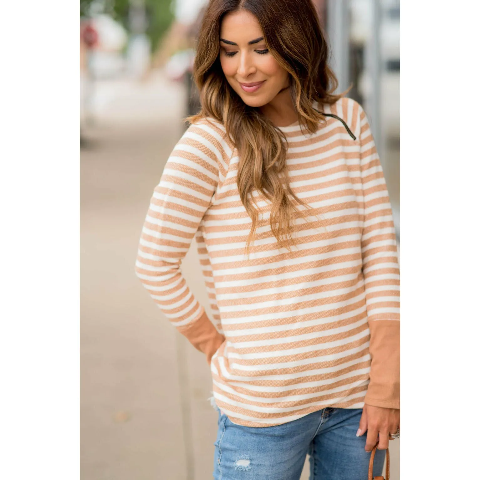 Thick Striped Side Zip Wrap Sweatshirt