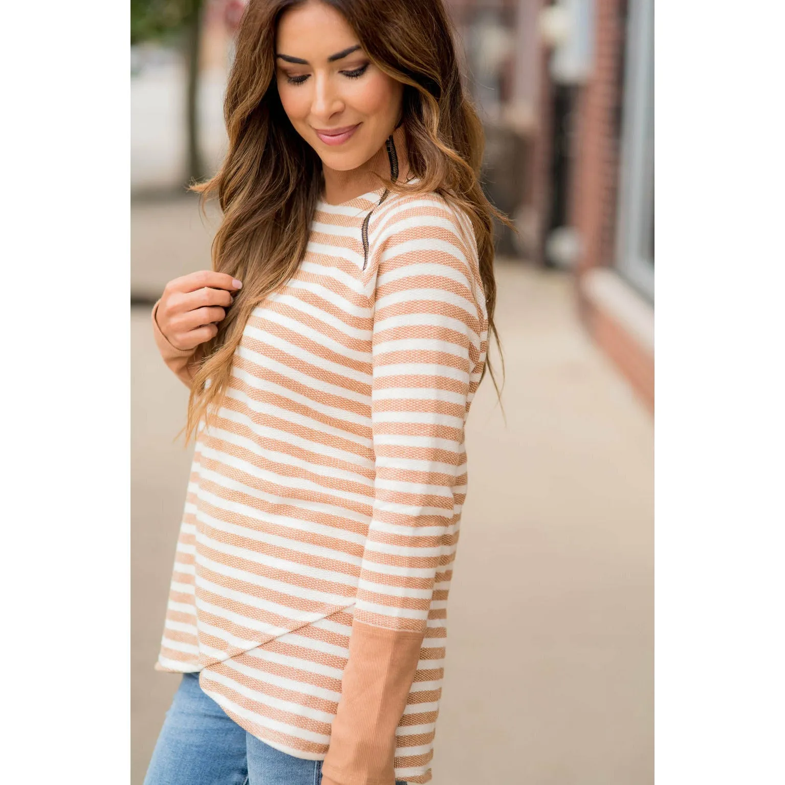 Thick Striped Side Zip Wrap Sweatshirt