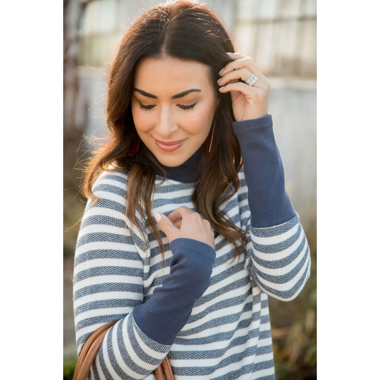 Thick Striped Side Zip Wrap Sweatshirt