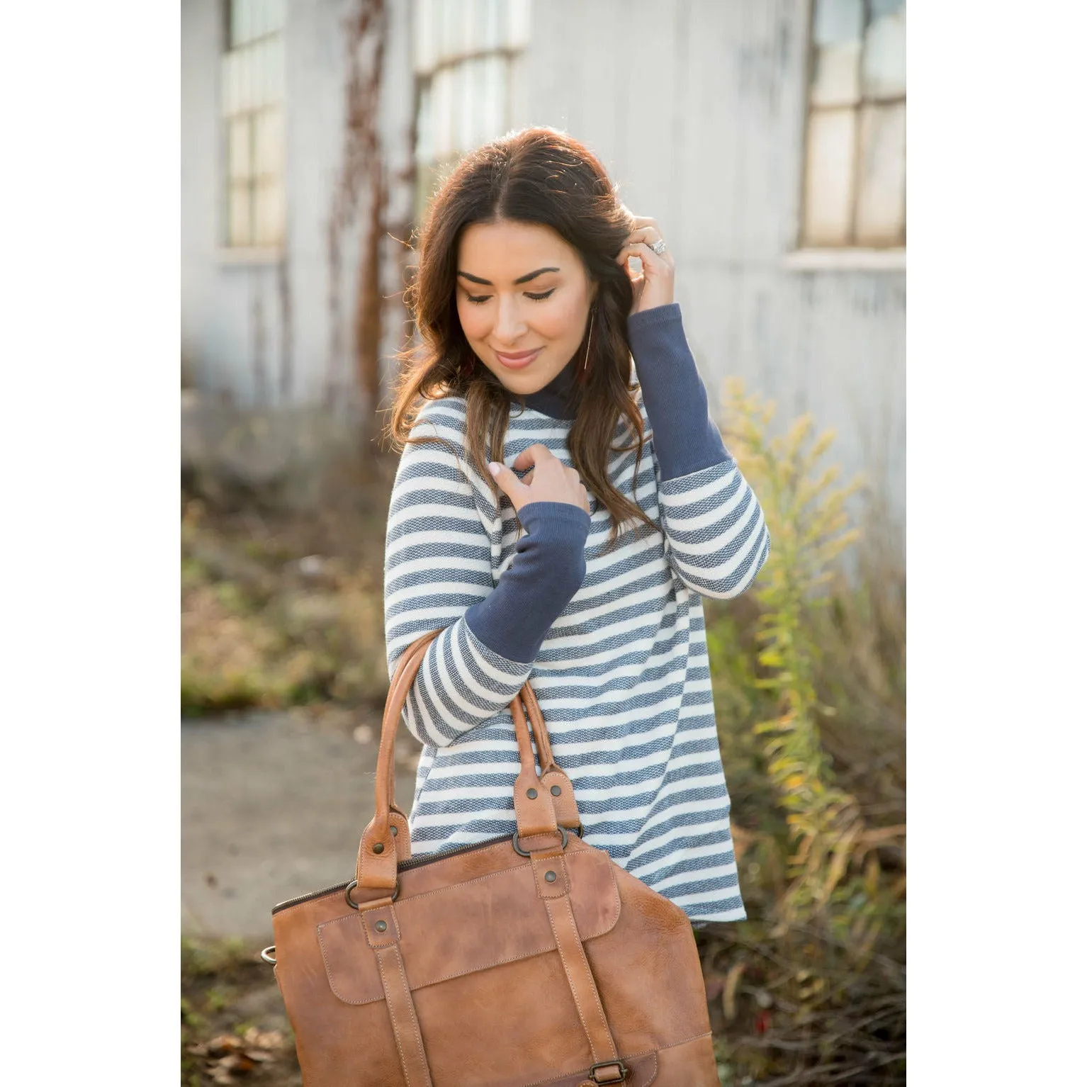 Thick Striped Side Zip Wrap Sweatshirt