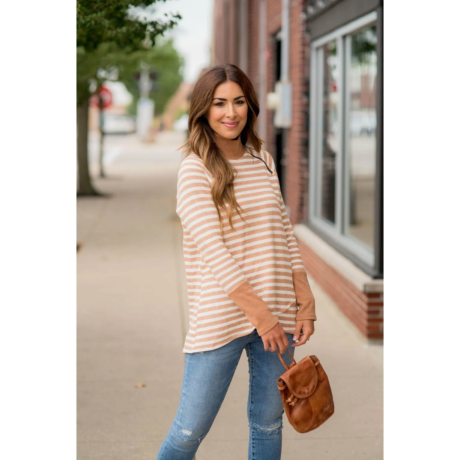 Thick Striped Side Zip Wrap Sweatshirt