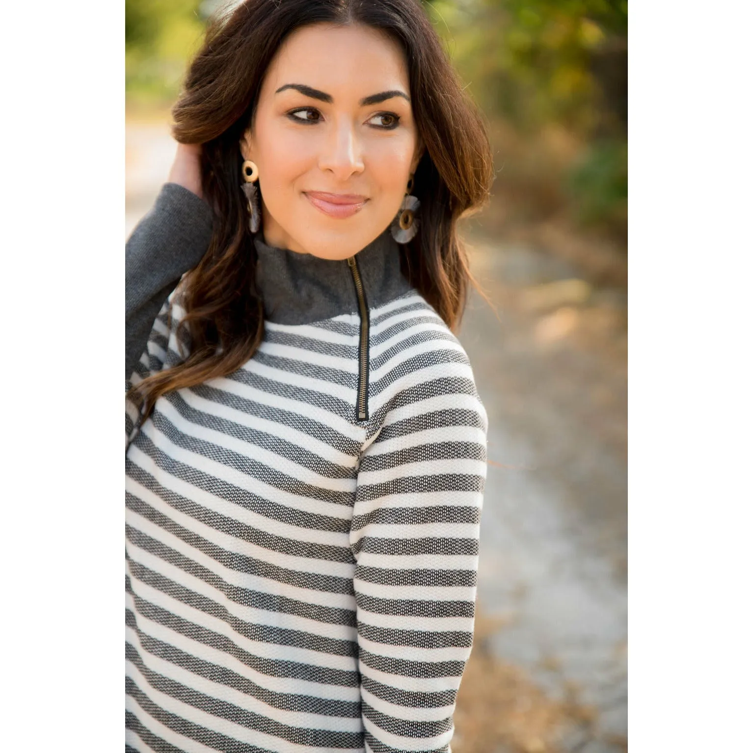 Thick Striped Side Zip Wrap Sweatshirt