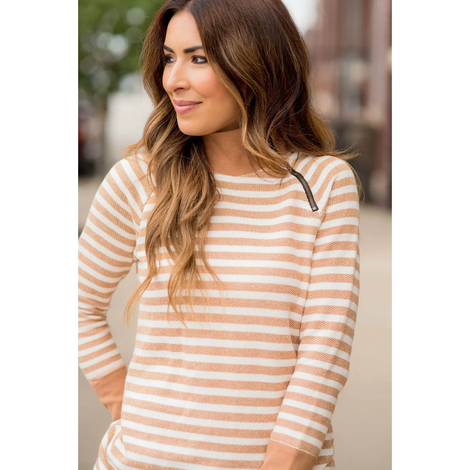 Thick Striped Side Zip Wrap Sweatshirt