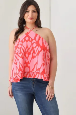 Trendy Plus Size Halter Top with Ruffle Hem - Women's Fashion