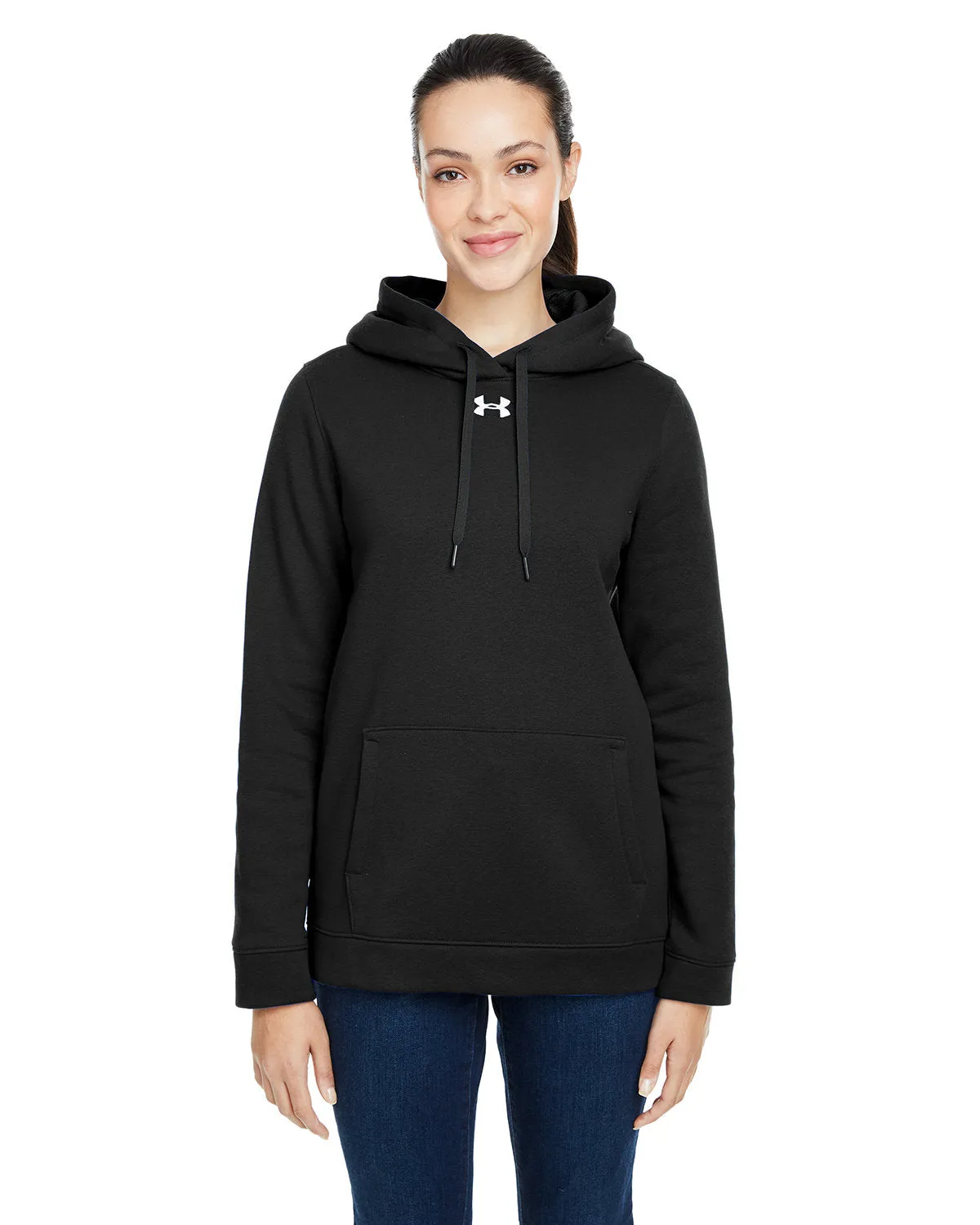 Under Armour Ladies Hustle Pullover Customized Hooded Sweatshirts, Black