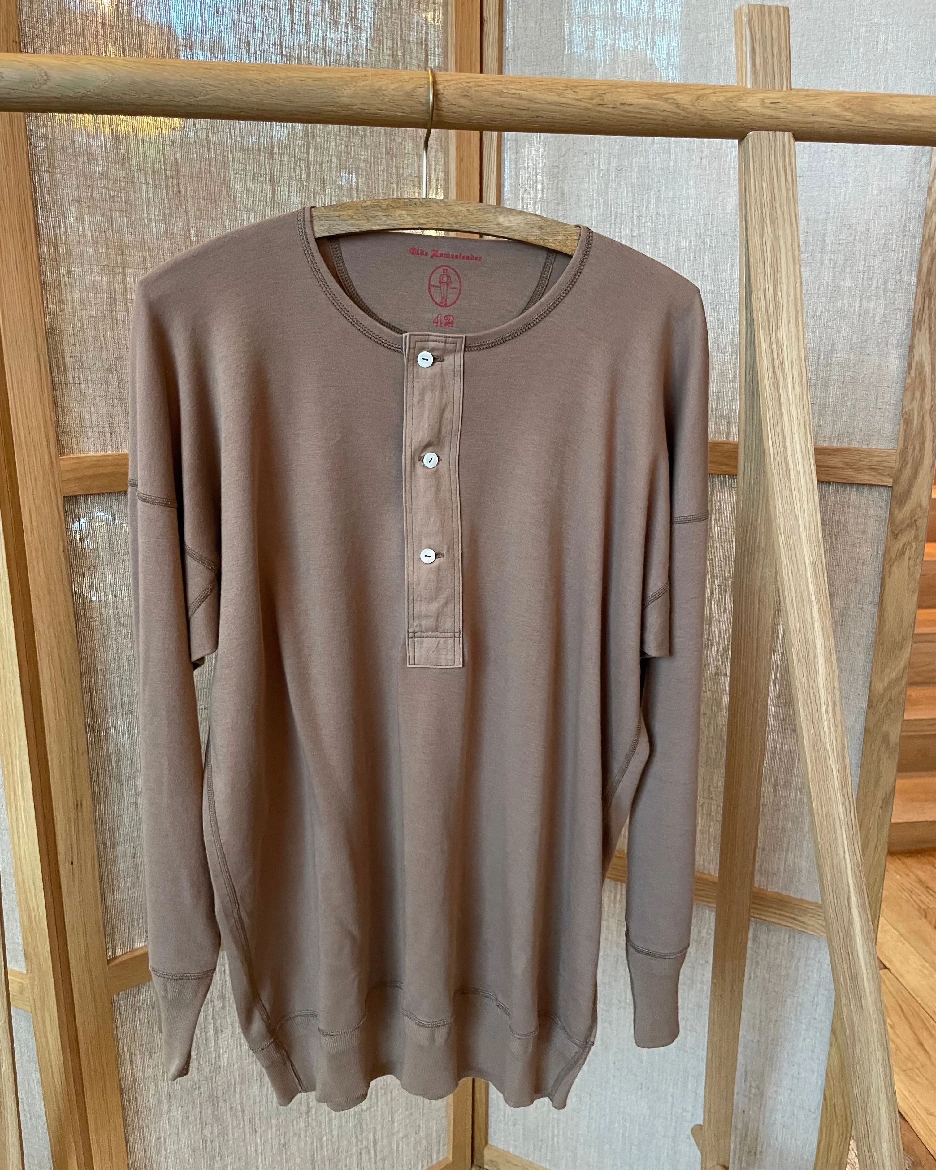 US001 Henley Neck Long Sleeve in Rustic Grey