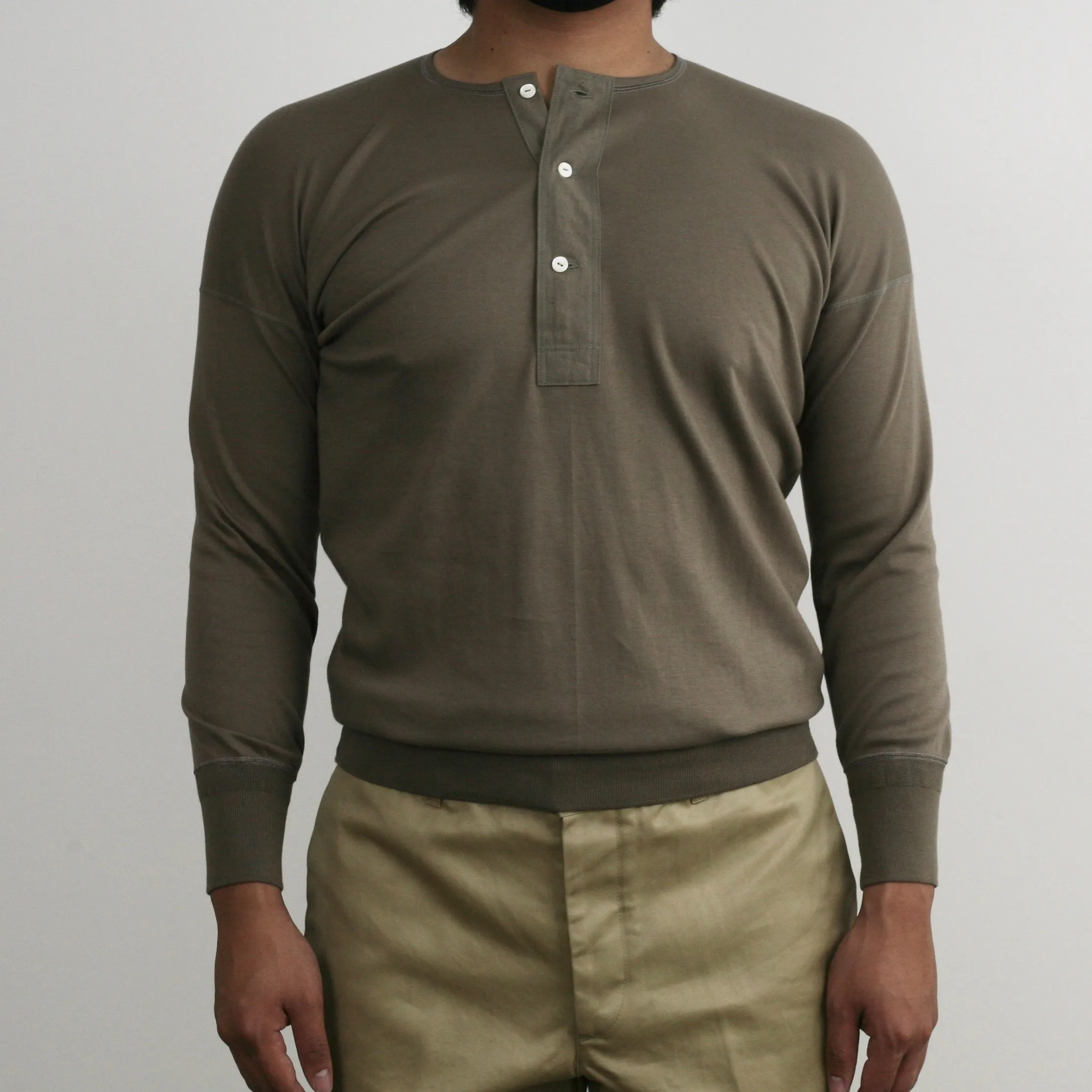 US001 Henley Neck Long Sleeve in Rustic Grey