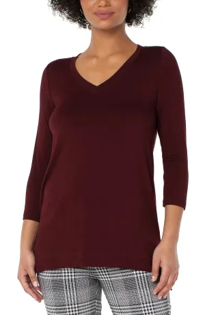 V-neck 3/4 Sleeve Modal Top | Plum