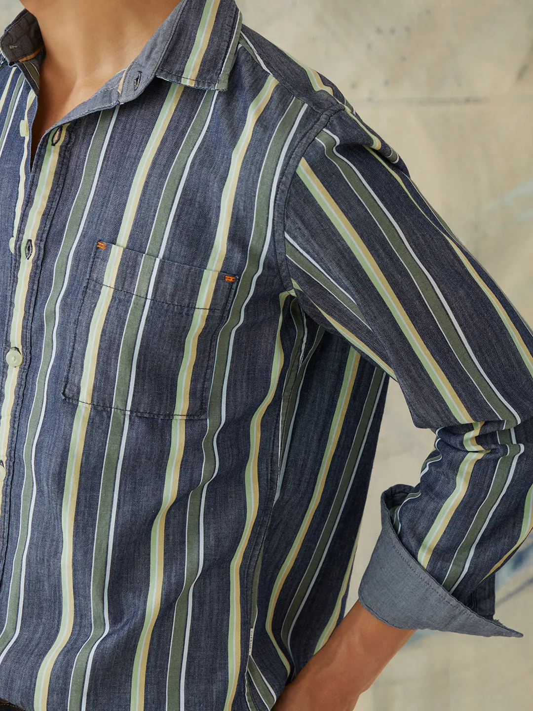 Vertical Striped Denim Shirt