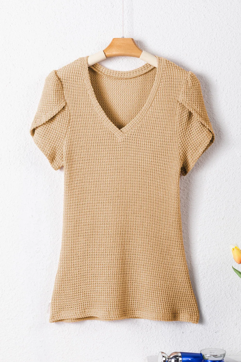 Waffle Knit Petal Sleeve T-Shirt