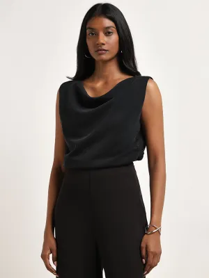 Wardrobe Black Solid Cowl Neck Top