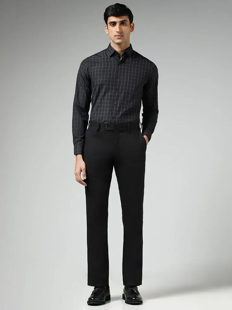 WES Formals Black Checked Slim Fit Shirt