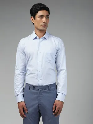 WES Formals Checked Light Blue Cotton Slim-Fit Shirt