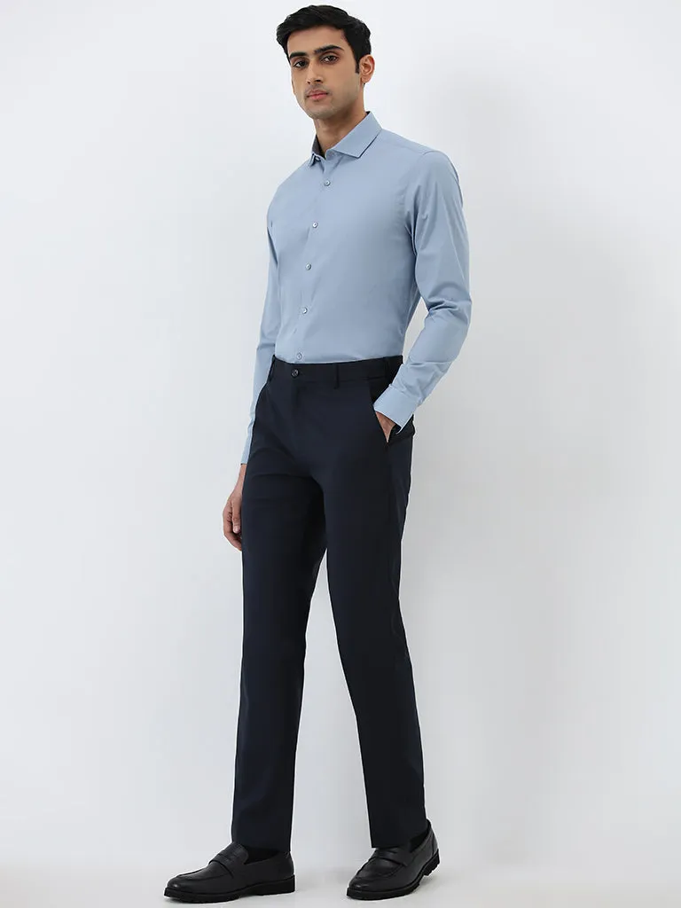 WES Formals Dusty Blue Ultra Slim-Fit Cotton Blend Shirt