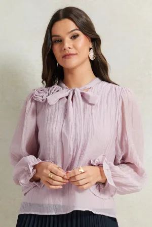 Women Lilac  Blouse With Bow