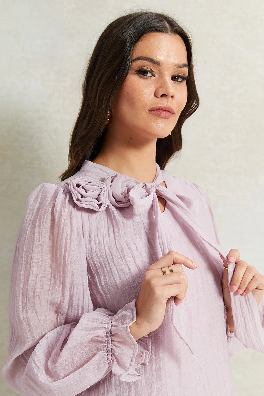 Women Lilac  Blouse With Bow