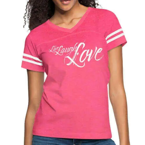 Womens Graphic Vintage Sport T-shirt, Live Laugh Love Illustration