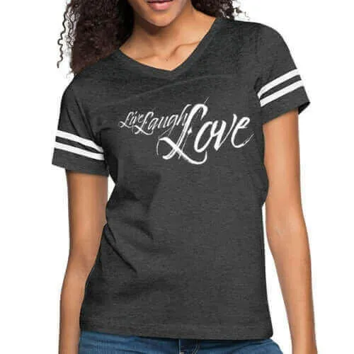 Womens Graphic Vintage Sport T-shirt, Live Laugh Love Illustration