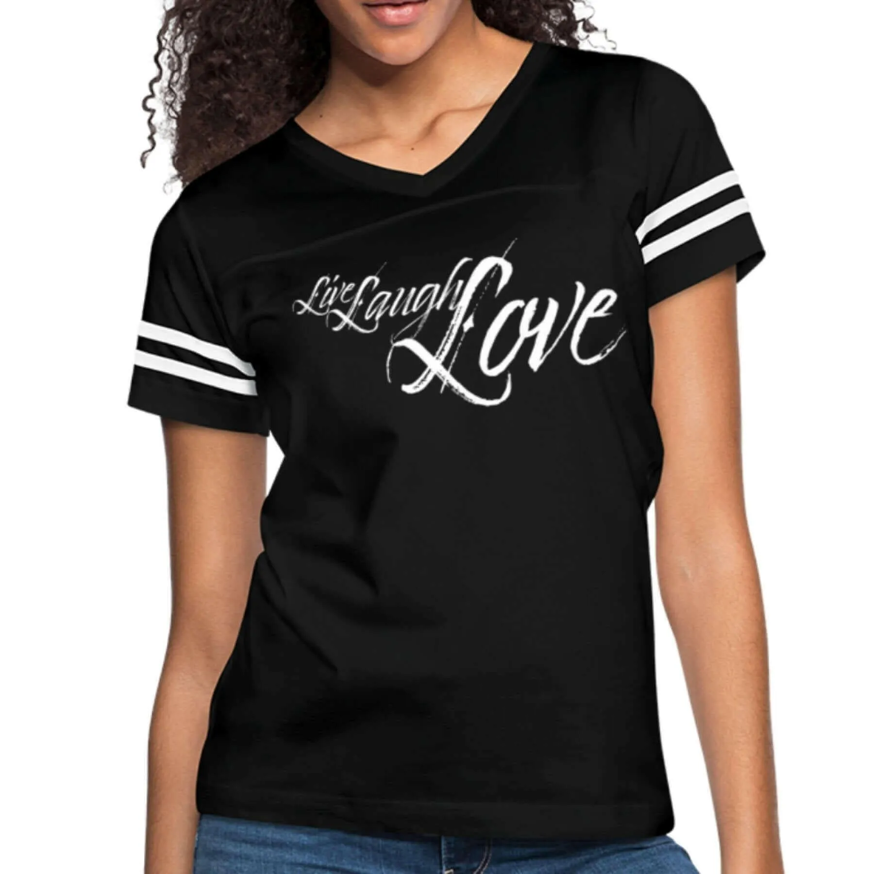 Womens Graphic Vintage Sport T-shirt, Live Laugh Love Illustration