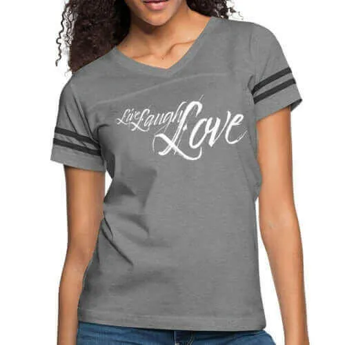 Womens Graphic Vintage Sport T-shirt, Live Laugh Love Illustration