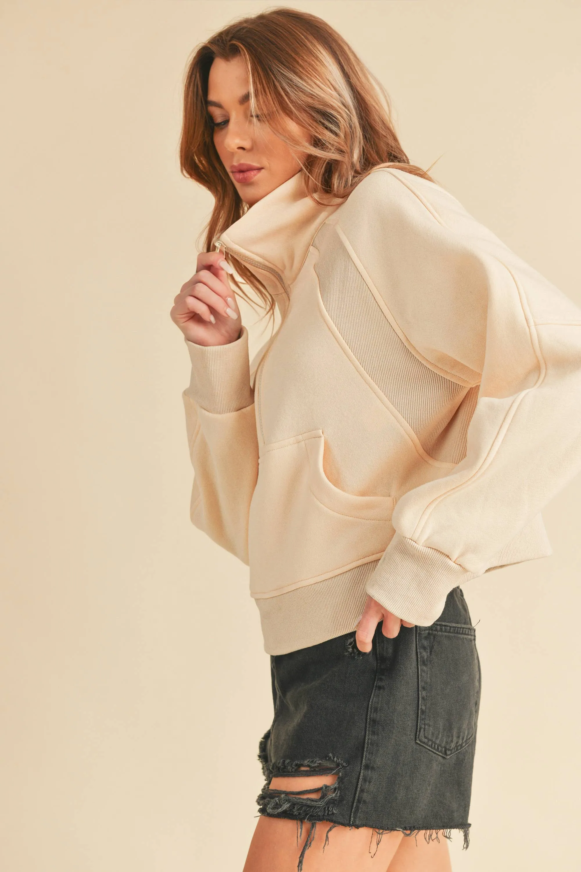 Womens Half Zip Pullover Sand