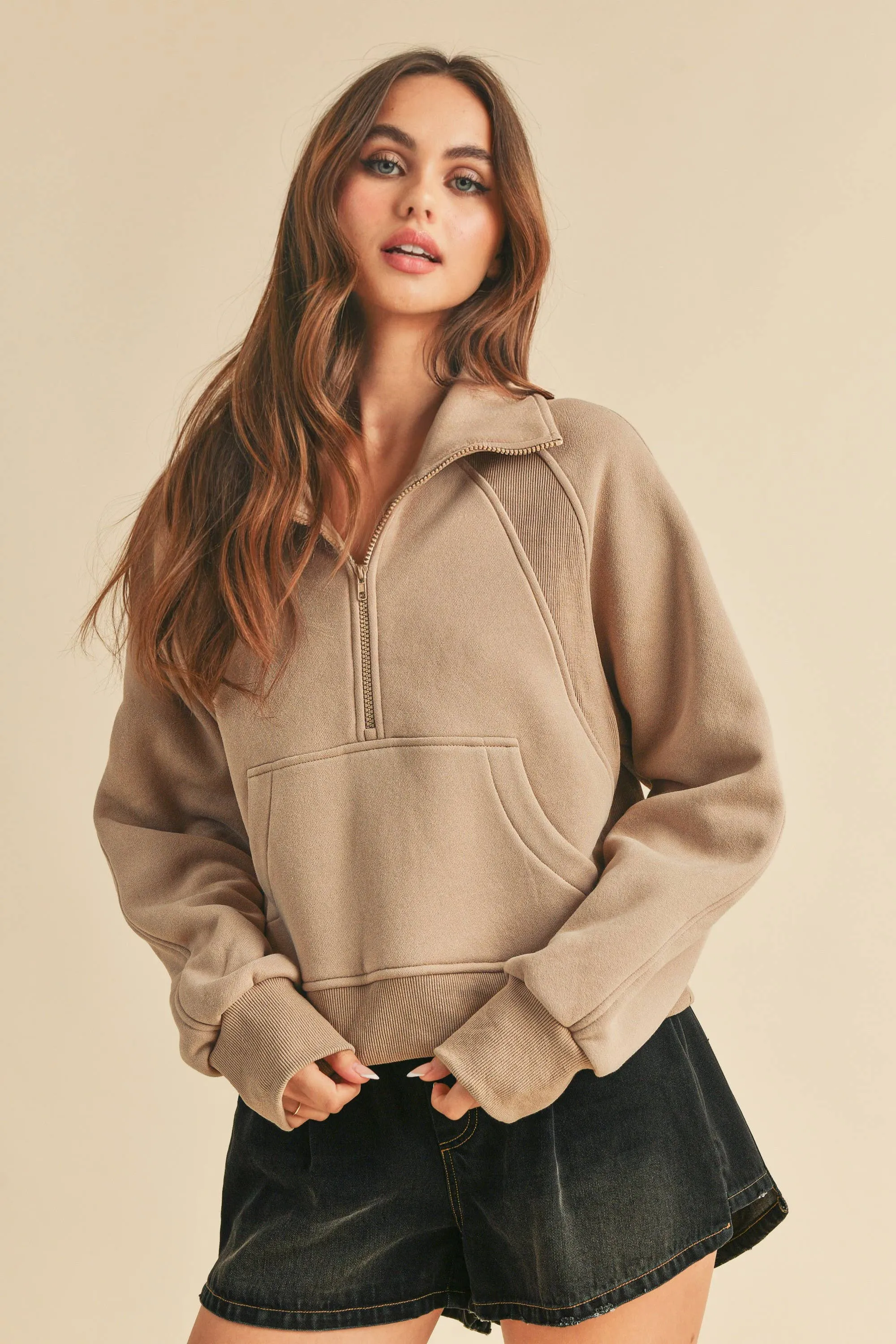 Womens Half Zip Pullover Sand