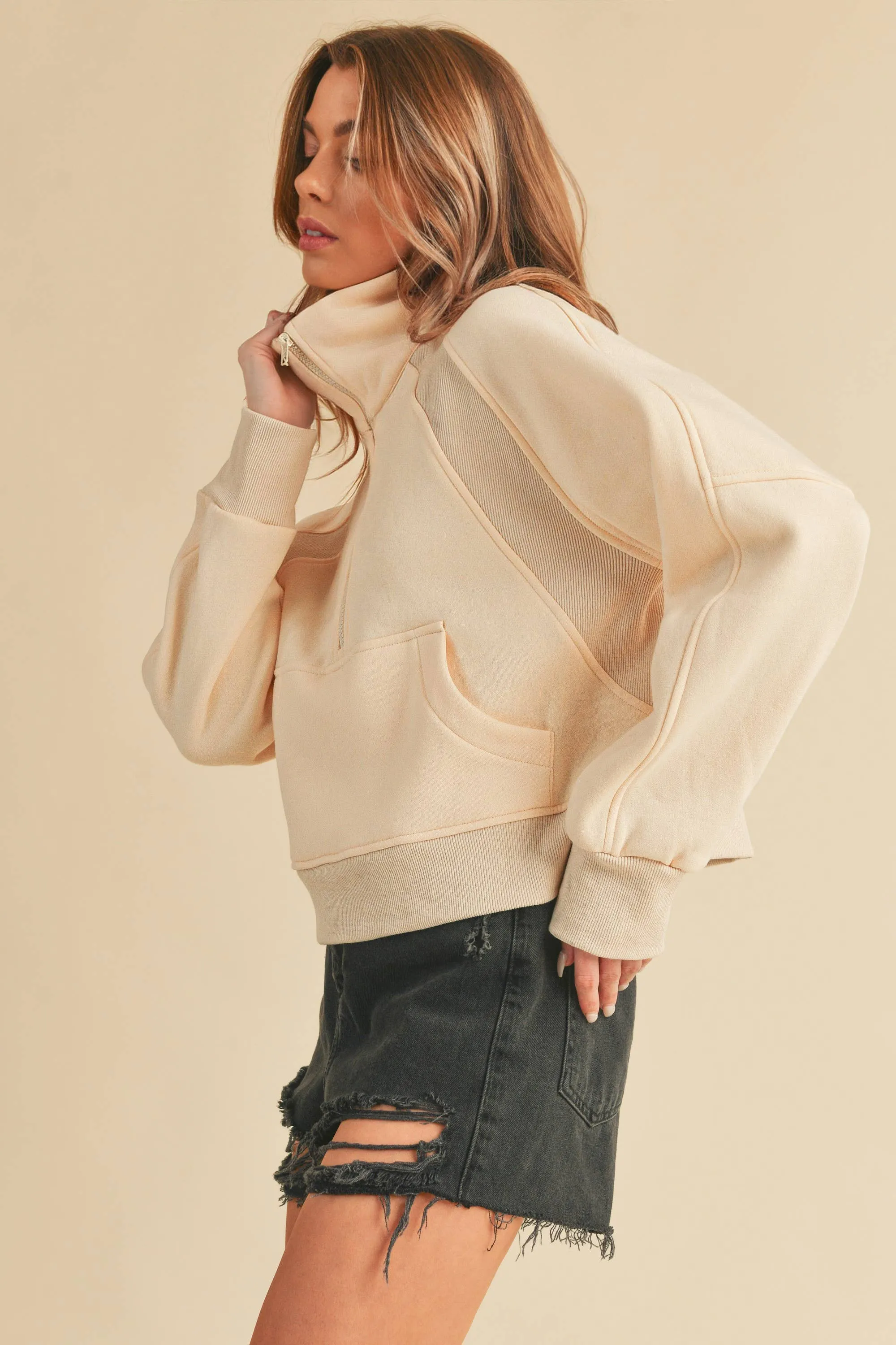 Womens Half Zip Pullover Sand