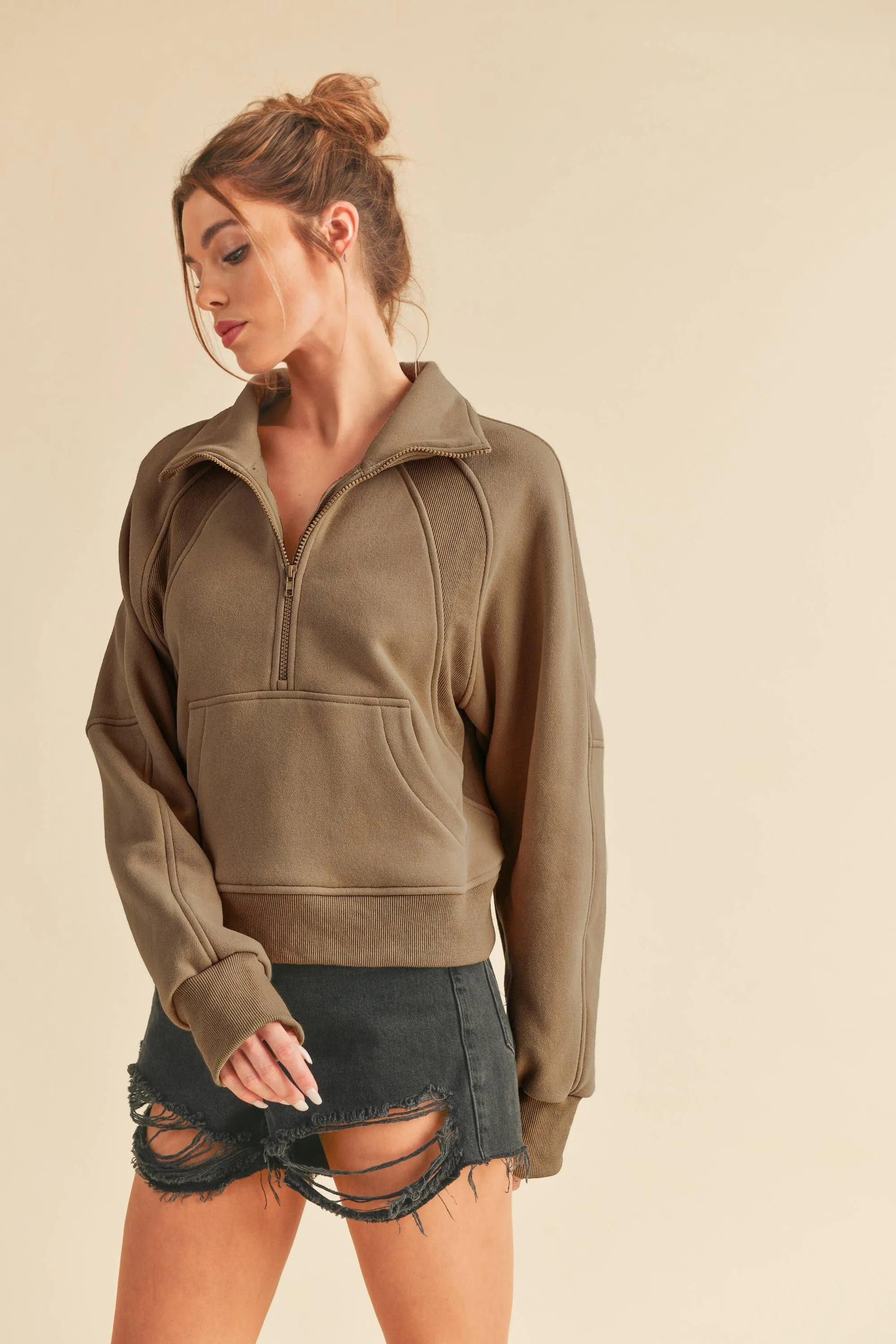 Womens Half Zip Pullover Sand