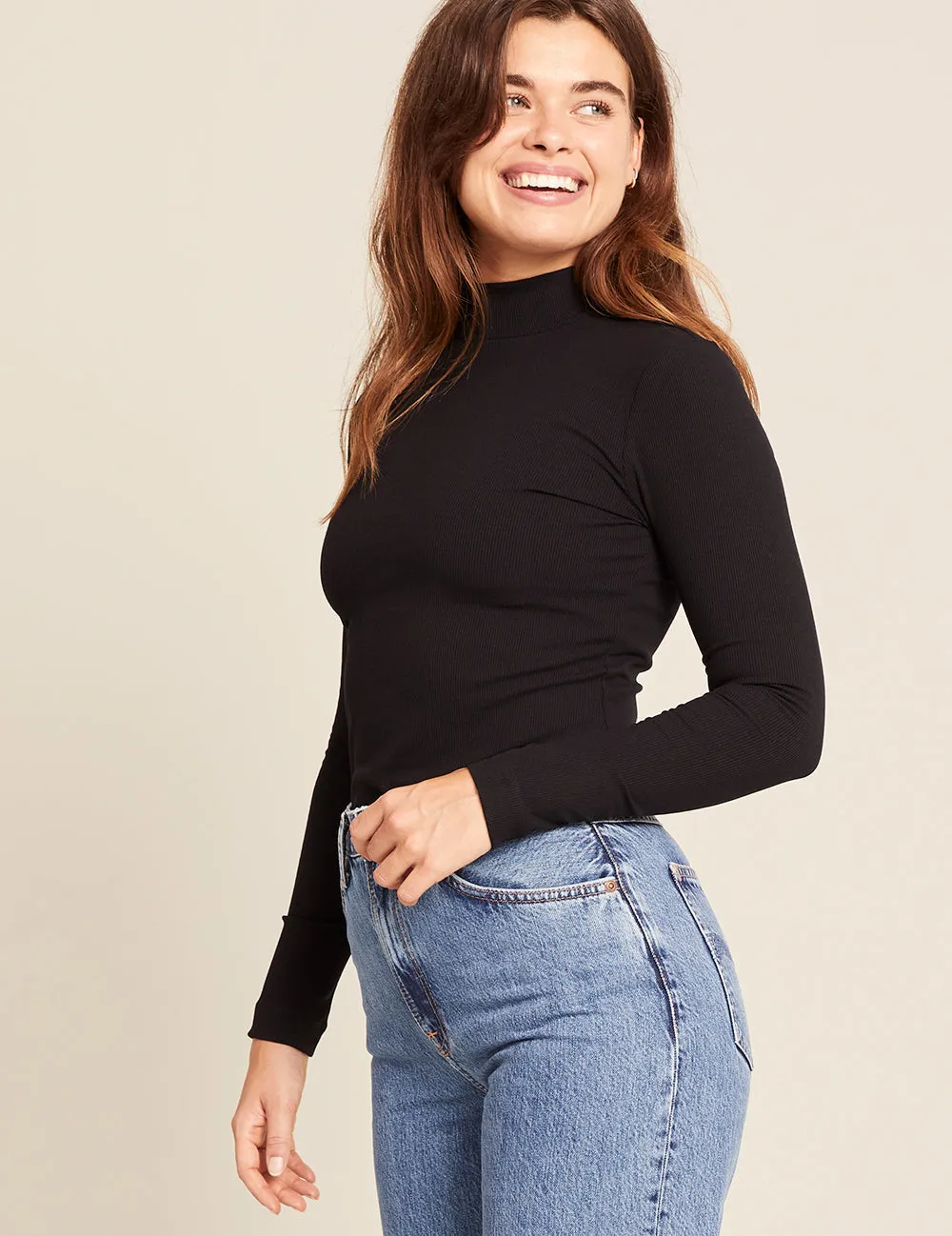 Women's Ribbed Turtleneck Top - Black