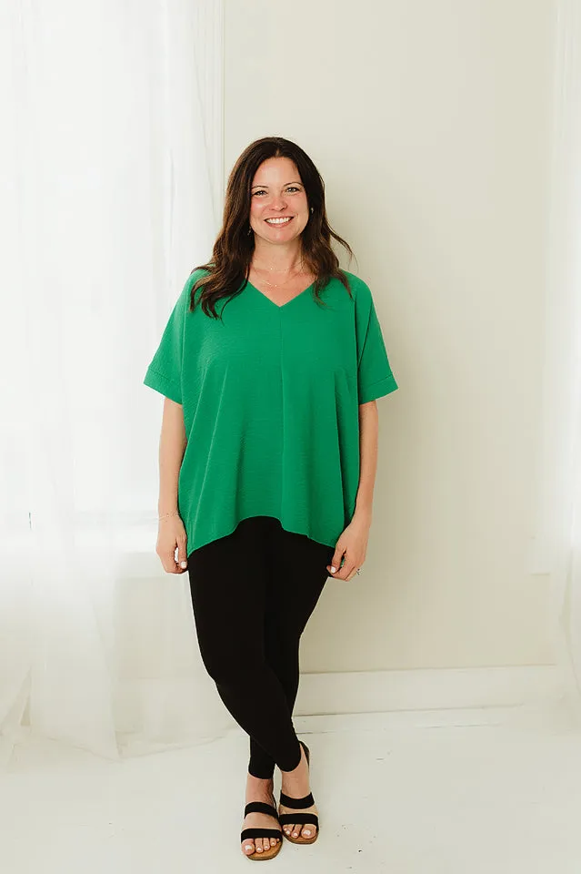 Woven V-Neck Dolman Top