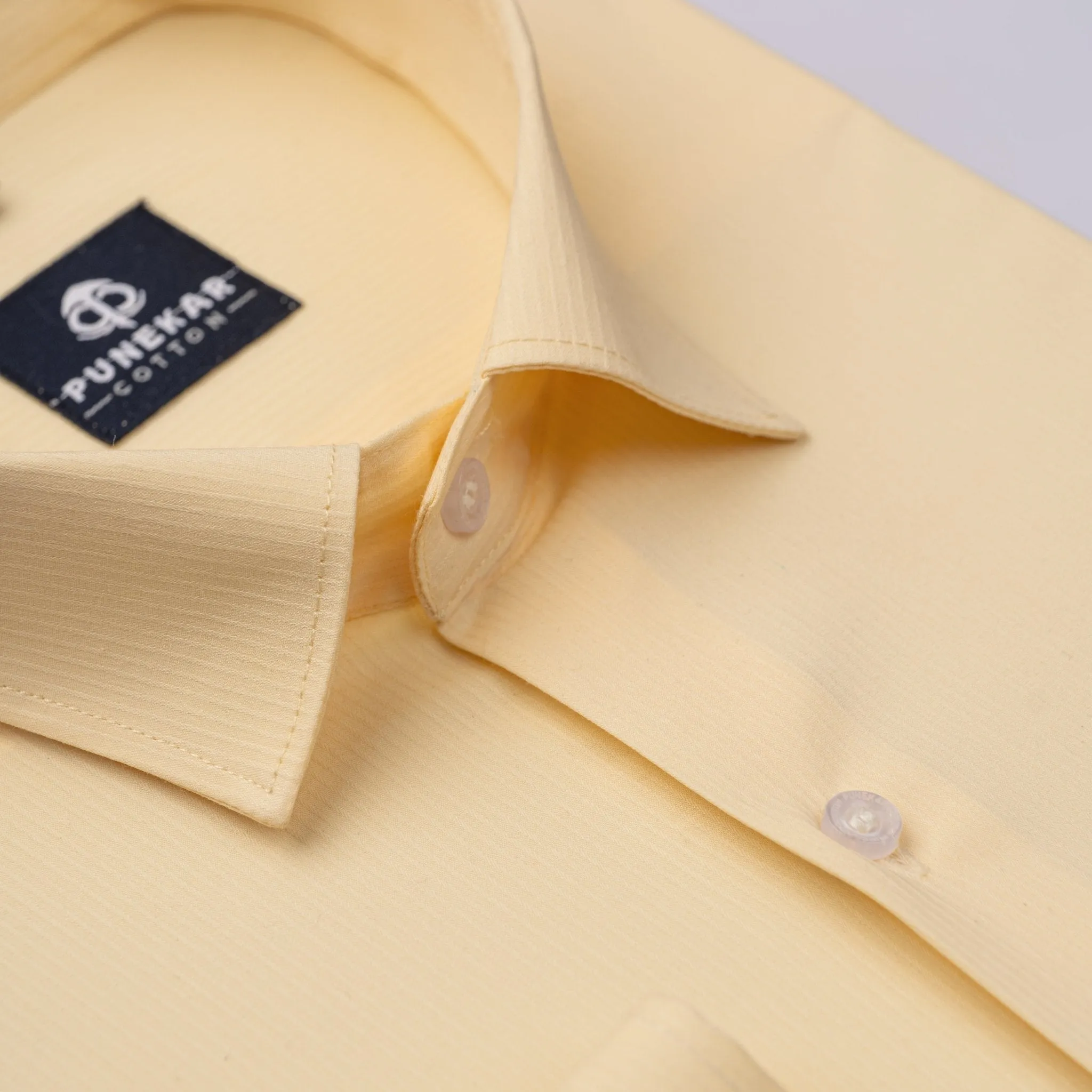 Yellow Color Lining Texture Lycra Cotton Shirt For Men